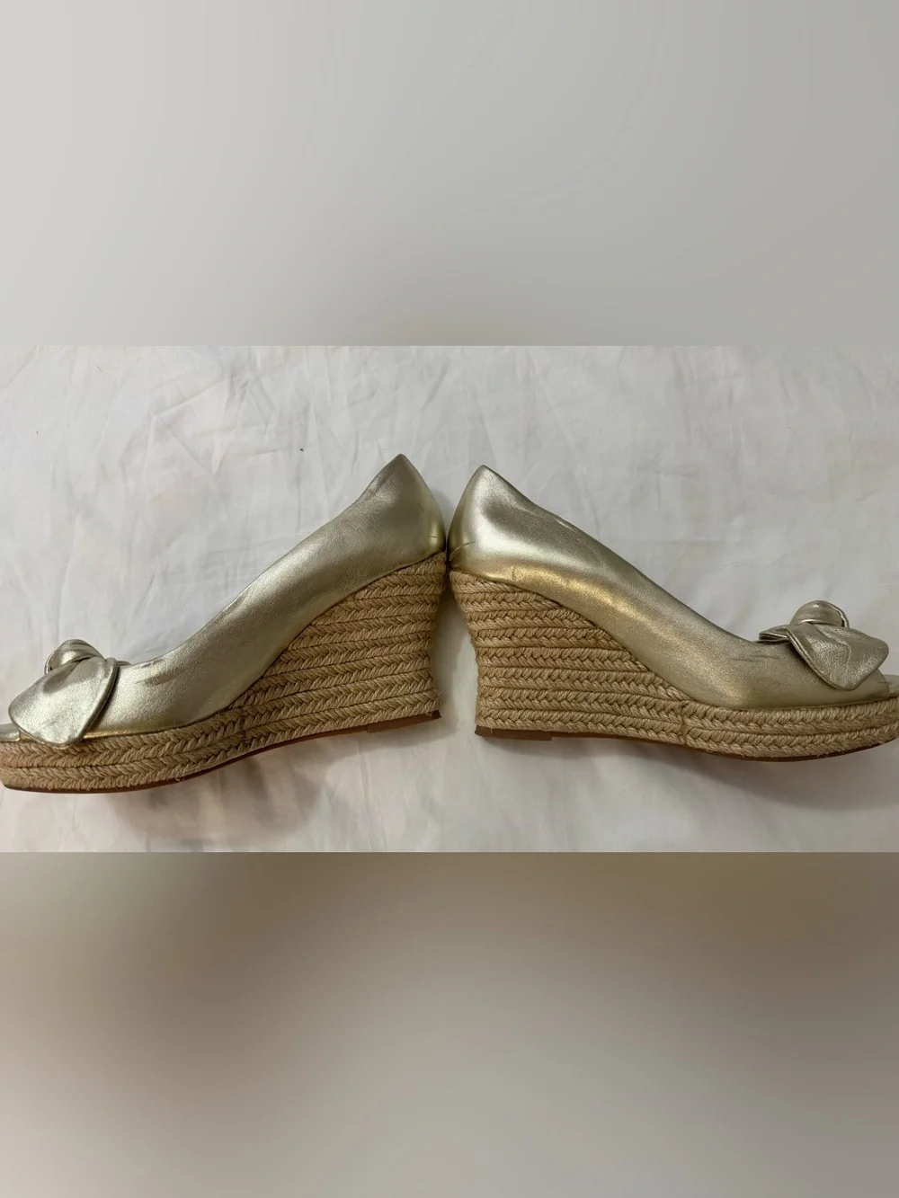 Tory Burch Metallic Gold Espadrille Wedges Size 6